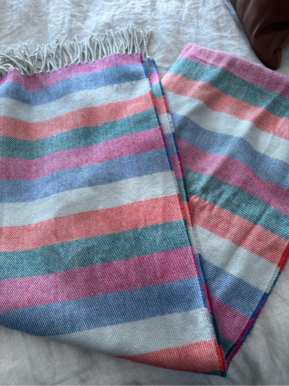 J.Crew Factory Oversized Striped Blanket Scarf Pink Blue Teal Fringe